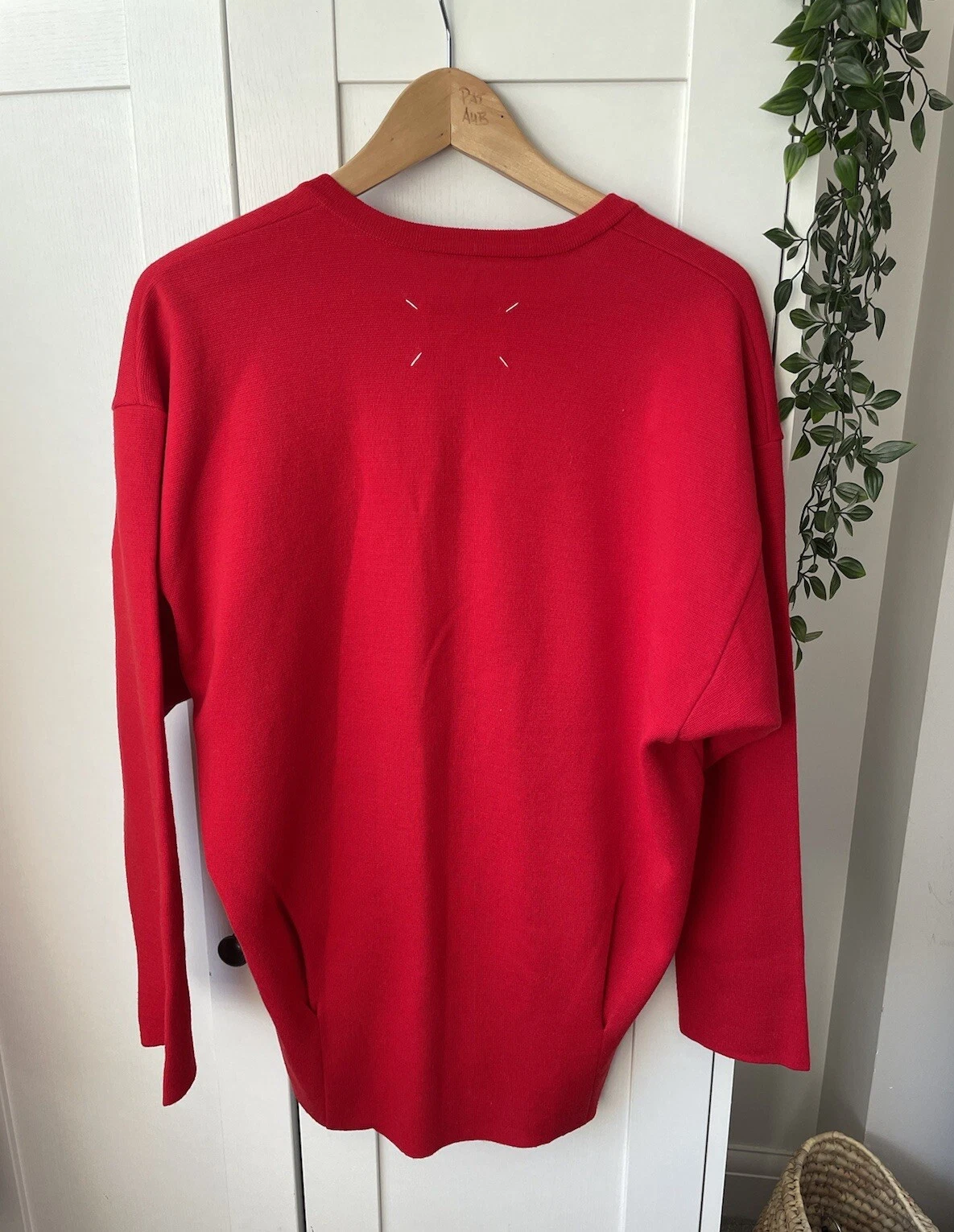 Maglione maglione scollo a V Maison Margiela taglia M rosso 100% lana linea lunga tunica