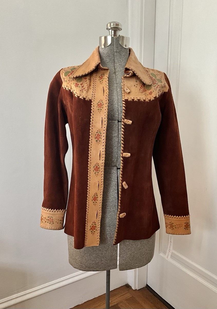 Vintage 1970's Char Handpainted Whipstitched Suede Jacket