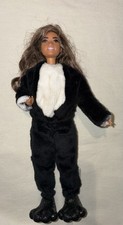Barbie Fashion Doll Curly Brown Hair Black-White Animal Costume Paw Shoes