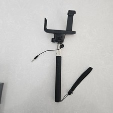 Wired Selfie Stick Adjustable Angle Clip Mount Black Silver Retractable