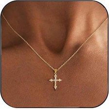 Cross Necklace for Women,14K Dainty Gold Plated Cross Necklaces Simple Cross Pen