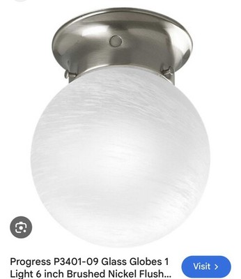 Progress Lighting P3401-09 Glass Globe 1-Light 6'' Brushed Nickel Flush Mount