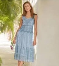 SUNDANCE Love Always Dress Midi in Blue Lace Midi Dress Size 6 Beach Coastal
