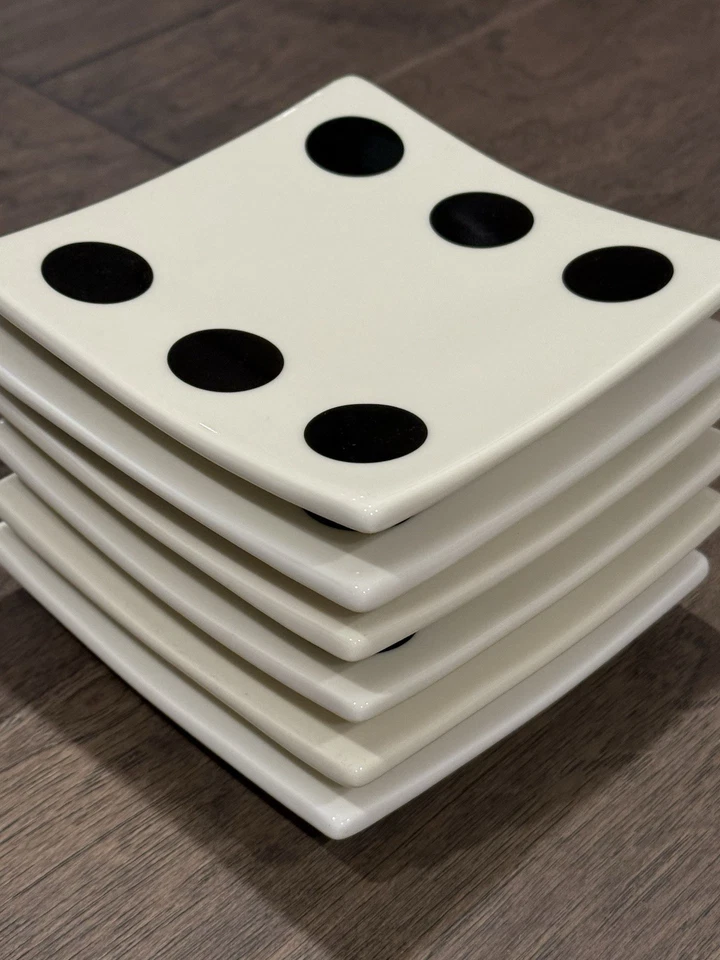 Vtg 2001 Lucky Appetizers Dice Plates Set 6 Pcs By Restoration Hardware - Image 4 of 4