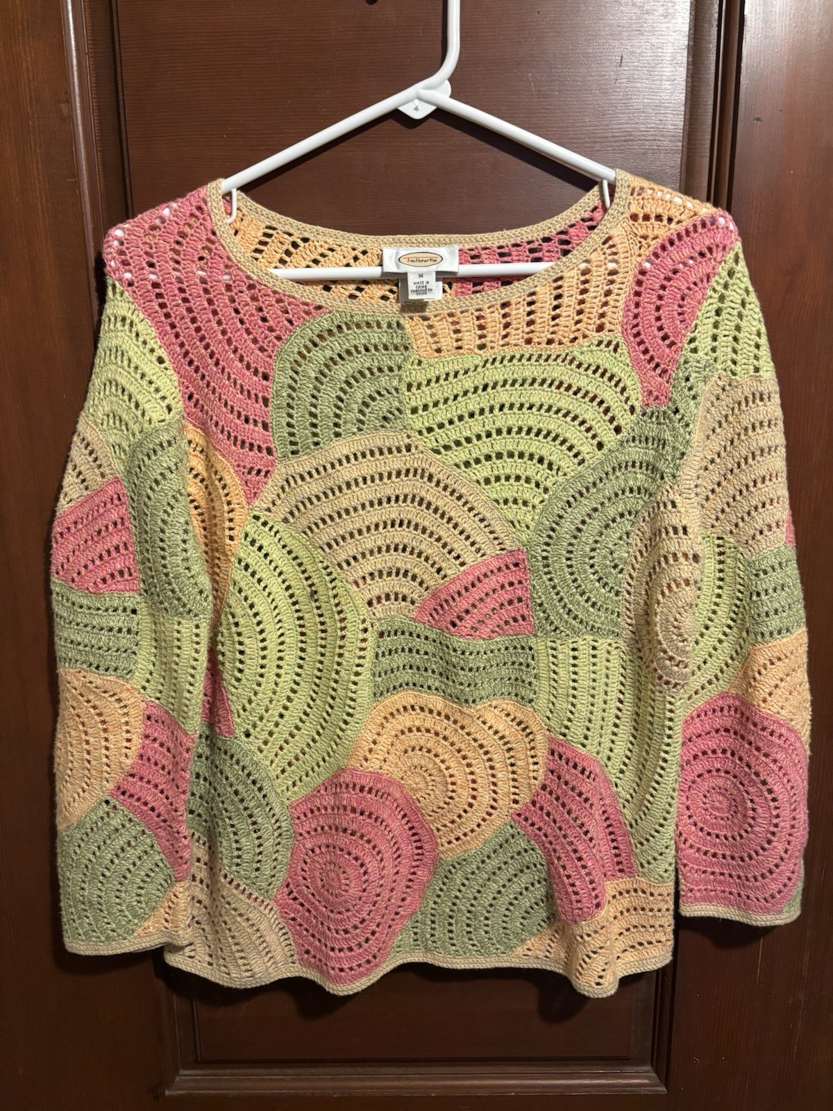 Talbots Medium Colorful Patchwork Crochet Sweater… - image 1
