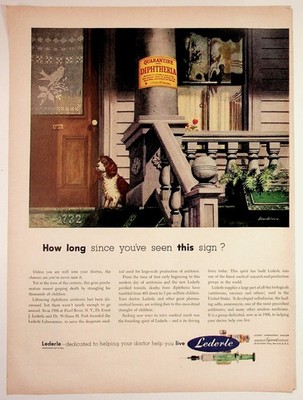 Vintage 1950s Lederle Diphtheria Quarantine Sign Medical Pharma Ad Dean Cornwell