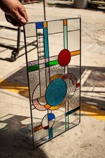 Stained Glass Abstract Panel Beveled Tiffany Style Window - 21 by 12 inches