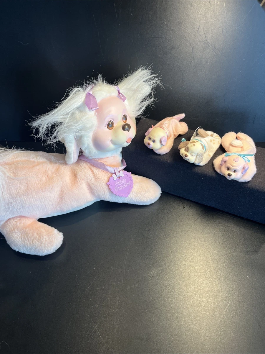 Vintage 1991 Hasbro Puppy Surprise Pink Plush Dog with 3 Puppies