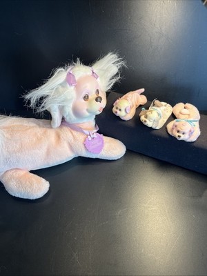 Vintage 1991 Hasbro Puppy Surprise Pink Plush Dog with 3 Puppies 8800 Retro Toy