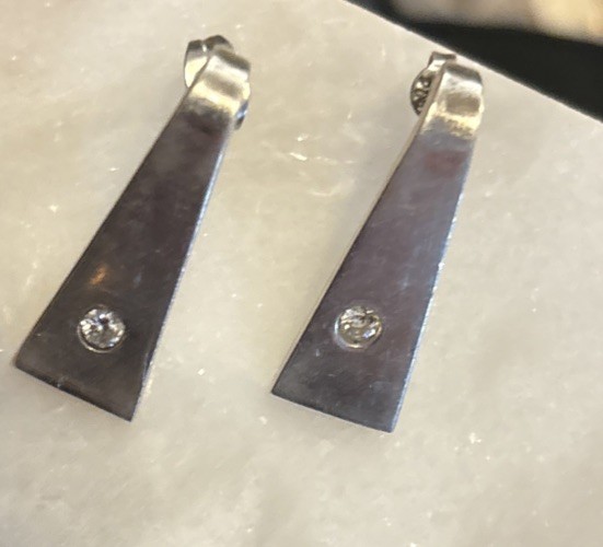 Solid Sterling Silver Geometric Earrings W Diamon… - image 1