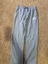 Nike Boys XL Gray Fleece Sweatpants Cotton Blend Drawstring Pockets Logo relaxed