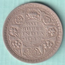 BRITISH INDIA 1942 KING GEORGE VI HALF RUPEE RARE SILVER COIN