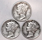 (3) Mercury Dimes - 1941P(VF/XF) 1942P(VF/XF) 1943P(VF) -#3383ED - FREE SHIPPING