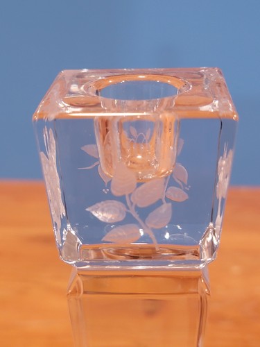 Varga Pair Set of 2 Art Crystal Candle Stick Holders Leaf Butterfly Pattern - Picture 3 of 16