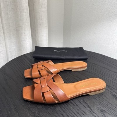 Saint Laurent YSL Tribute Nu Pieds Sandals Leather Brown 36.5