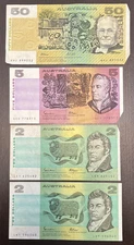 AUSTRALIA $2 $5 $50. 4 Banknotes