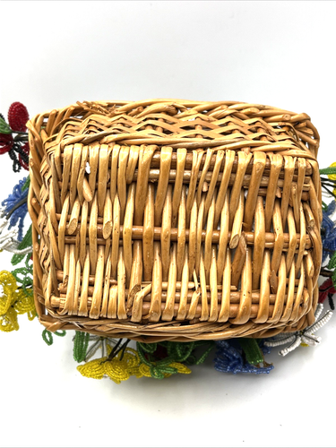 Vintage French Glass Beaded Flower Bouquet Basket Colorful Arrangements - Picture 10 of 10
