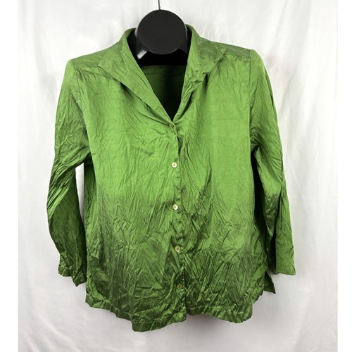 Eileen Fisher grün Seide klassischer Kragen Hemd Damen LARGE - Bild 5 von 8