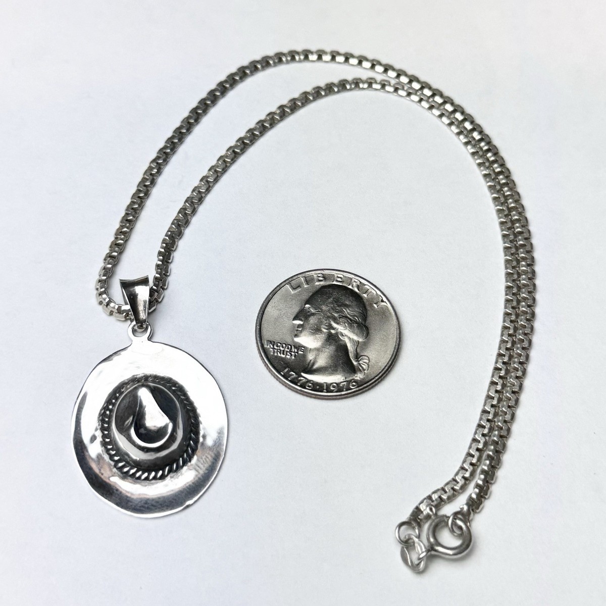 Vintage Sterling Silver Cowboy Hat Charm Pendant 40mm /Necklace 15.50in/ 10.1 Gr View 4