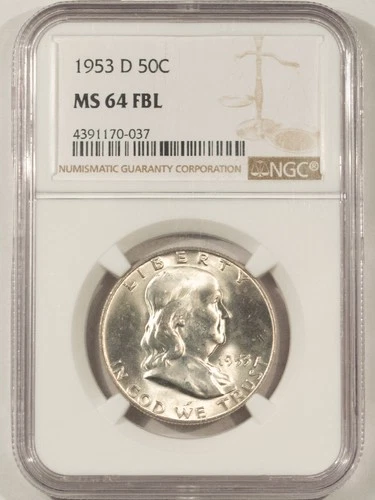 1953-D FRANKLIN HALF DOLLAR - NGC MS-64 FBL, FRESH & FLASHY!