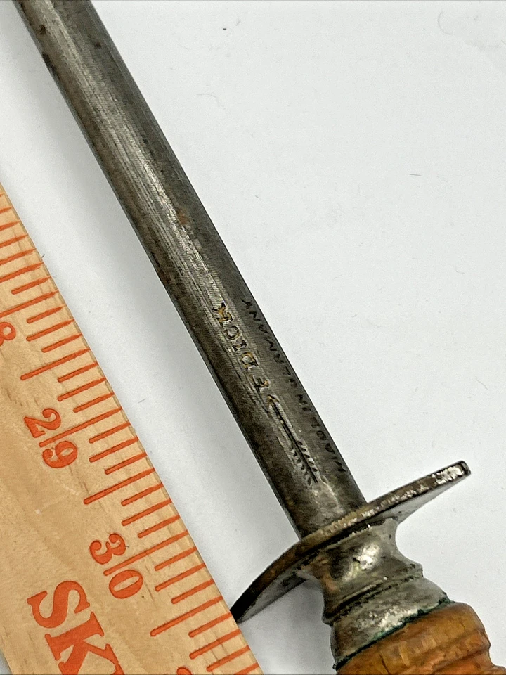 Vintage F DICK Germay 14" STEEL Honing SHARPENING ROD 20" Overall WOOD Handle - Image 3 of 4