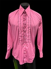 Vintage AfterSix Shirt Mens Fuchsia Ruffle Tuxedo 70s Disco Big Collar Easy Care