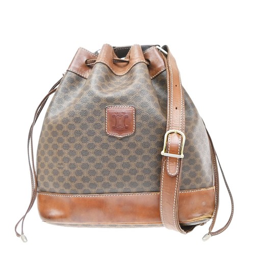 CELINE Logo Macadam Pattern Shoulder Bag PVC Leather Brown GHW Italy 07MA760