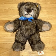 Steiff Molly Teddy 32 Bear 021558 Brown Plush Fur Blue Ribbon Germany Tag Button