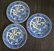 Set of 3 Blue Willow Style Plates Japan Vintage Blue White Transferware 6  Tea D