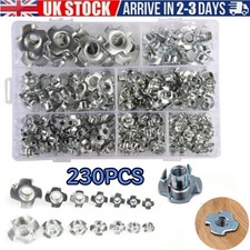 230PCS FOUR PRONGED T NUTS CAPTIVE THREADED INSERT FOR WOOD FURNITURE M3 -M12 UK