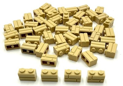 Lego 50 New Tan Bricks Building Blocks Modified 1 x 2 w/ Masonry Profile Parts