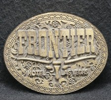 WK23112 VINTAGE 1970s FRONTIER HOTEL LAS VEGAS GAMBLING BRASS MENS BELT BUCKLE