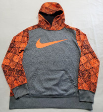 Nike Dri-Fit Big Boys Hoodie Sweatshirt XL Gray Heather Orange Abstract Pullover