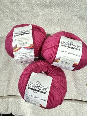 Lot of 3: Cascade Yarns 220 Superwash   837 Berry Pink (Matching Dye Lot