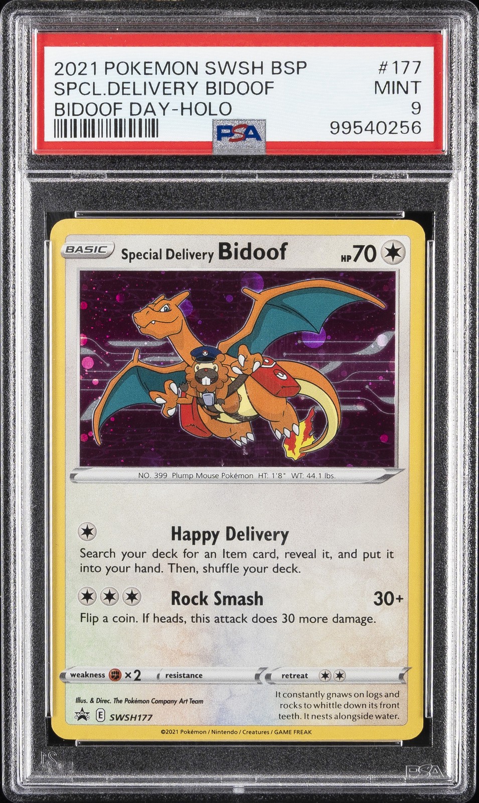 2021 POKEMON SWSH BLACK STAR PROMO BIDOOF DAY SPECIAL DELIVERY BIDOOF-HOLO PSA 9