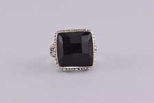 ATI Sterling Silver Black Facet Tourmaline Pebble Statement Band Ring 925 Sz: 7