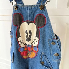 Vintage 90s Mickey Mouse Kids Denim Overalls Red Turtleneck Set Sz 18 months