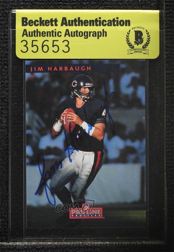 Jim Harbaugh Chicago Bears BAS 1992 Pro Line Profiles #163 Beckett Auth Sticker Auto ur8 