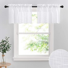 Linen Textured White Curtains Sheer Window Toppers Valances Semi-Sheer Drapes...