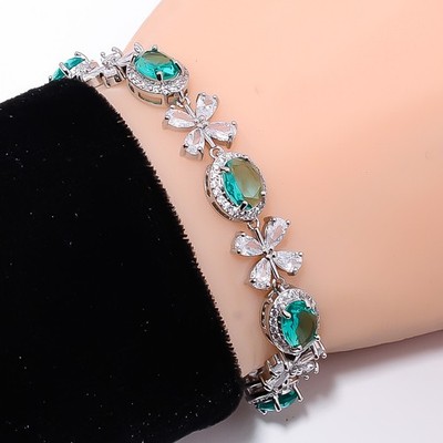 Paraiba Tourmaline, CZ 925 Sterling Silver Adjustable Bracelet 7-8'' B130219