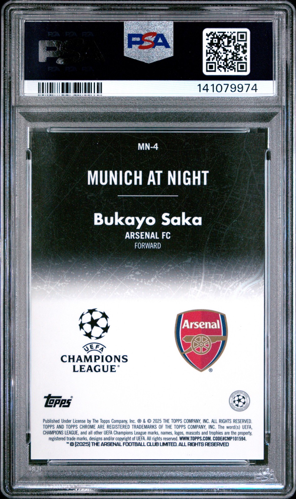 2024-25 TOPPS CHROME UEFA CLUB COMPETITIONS MUNICH AT NIGHT BUKAYO SAKA PSA 10 view 2