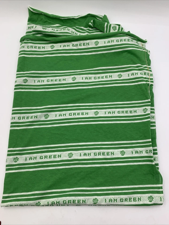 Stretch Bright Green White I AM GREEN T-shirt Fabric Remnant 39” L x 60” W - Image 2 of 4