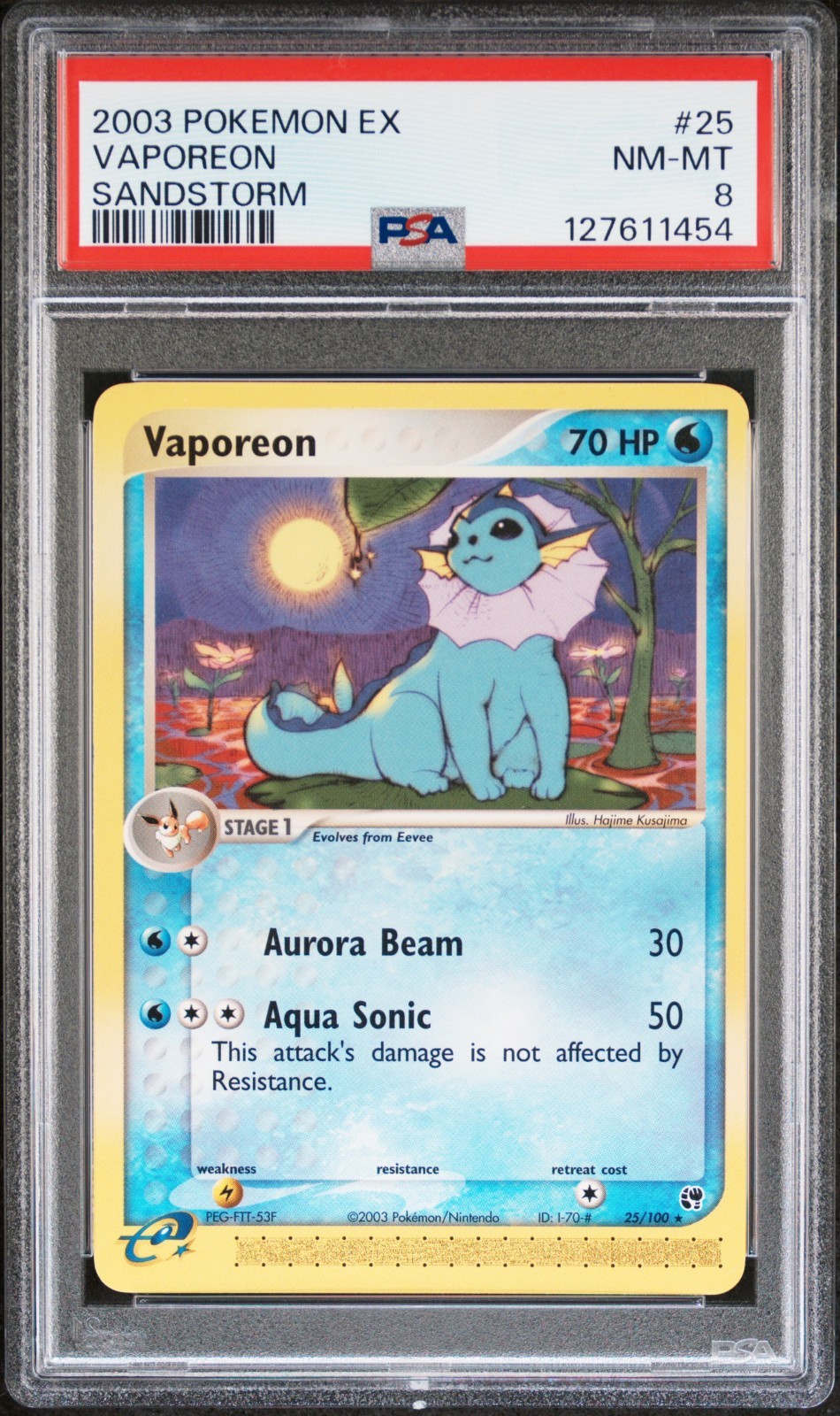 Pokemon Card Vaporeon 25/100 Sandstorm PSA 8 NM-MT