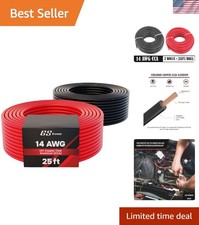 50ft CCA 14 Gauge Wire Automotive, 25ft Roll, 2 Colors, 14 AWG 12v, Speaker E...