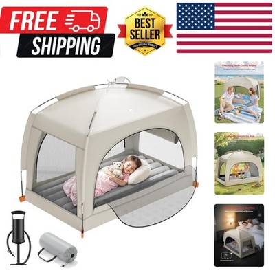 Inflatable Toddler Travel Bed with Tent   Lightweight Blow Up Kids Air Mattre...