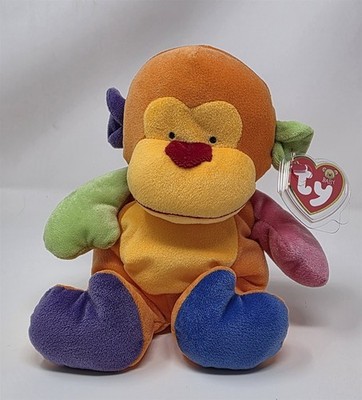Baby Ty Funky Monkey Soft Plush TyLux Plush 10'' MWMT 2005 Orange Pink Green 