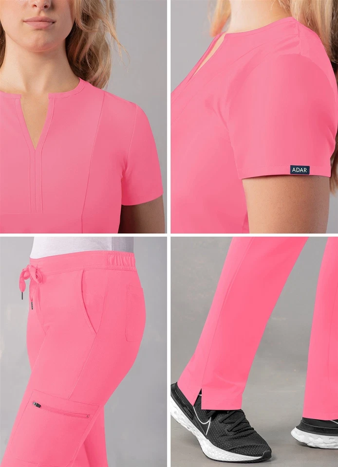 Adar Scrub Set For Women - Bib Front Smock Scrub Top & Skinny Cargo Scrub Pants - Image 4 of 4