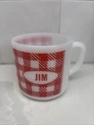 Vintage Westfield “Jim” Red And White Gingham Milk Glass Coffee Cup