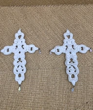 Shabby Chic White Cross Ornaments Set of 2 w/ Crystal Drops ~ 7" Hanging Décor