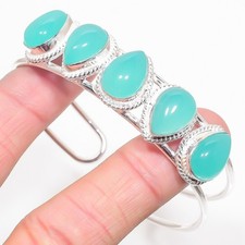 Aqua Chalcedony Gemstone 925 Sterling Silver Adjustable Cuff Bracelet For Gift